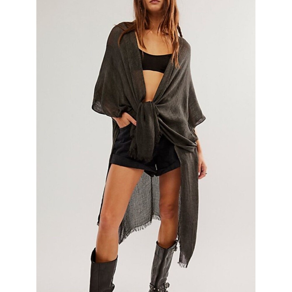 Free People Gray Open Knit Kimono